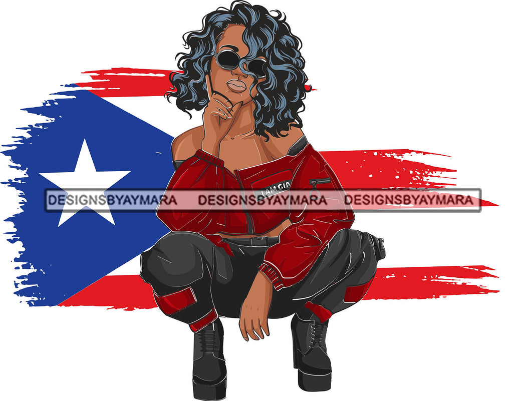 Afro Latina Sexy Girl Puerto Rico Flag Proud Boricua Sunglasses Wavy H –  DesignsByAymara