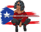 Afro Latina Sexy Girl Puerto Rico Flag Proud Boricua Sunglasses Wavy Hairstyle SVG JPG PNG Vector Clipart Cricut Silhouette Cut Cutting