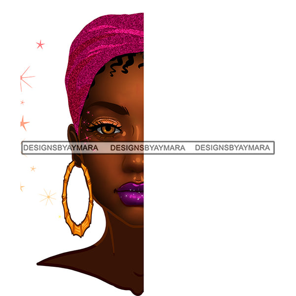 Black Woman Half Face Turban Purple Lips JPG PNG  Clipart Cricut Silhouette Cut Cutting