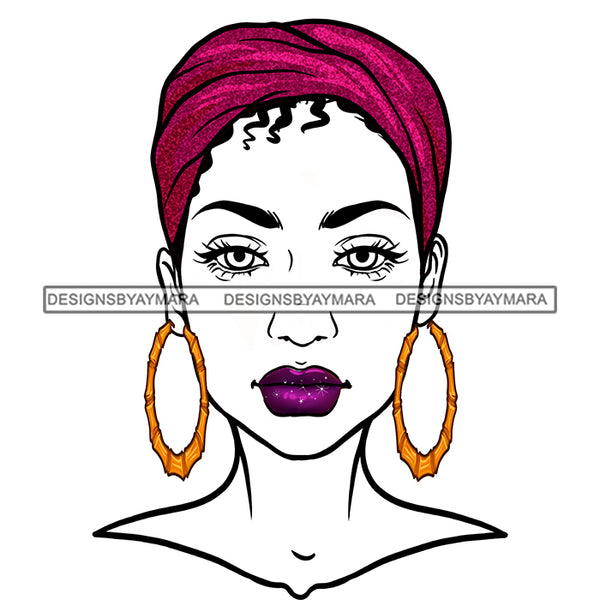 Black Woman Full Face Turban Gold Hoops  JPG PNG  Clipart Cricut Silhouette Cut Cutting