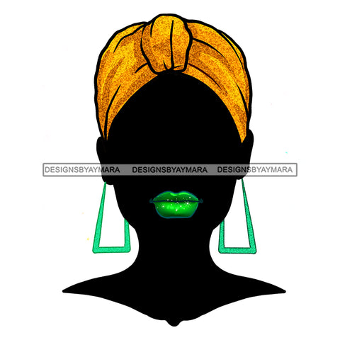 Black Woman Silhouette Face Green Lips Gold Headwrap  JPG PNG  Clipart Cricut Silhouette Cut Cutting