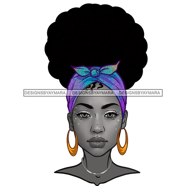 Flawless Black Woman With Gray Full Face  Blue Headwrap  JPG PNG  Clipart Cricut Silhouette Cut Cutting