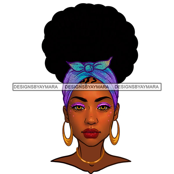 Black Woman With Full Face  Blue Headwrap  JPG PNG  Clipart Cricut Silhouette Cut Cutting