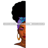 Black Woman With Half Face  Blue Headwrap  JPG PNG  Clipart Cricut Silhouette Cut Cutting
