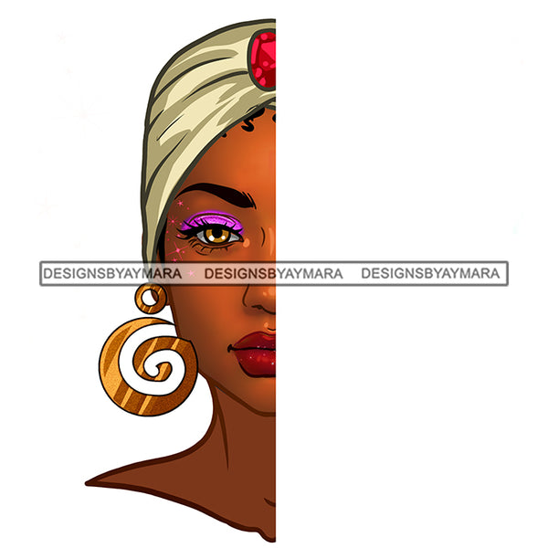 Black Woman Half Face Full Turban Headwrap JPG PNG  Clipart Cricut Silhouette Cut Cutting