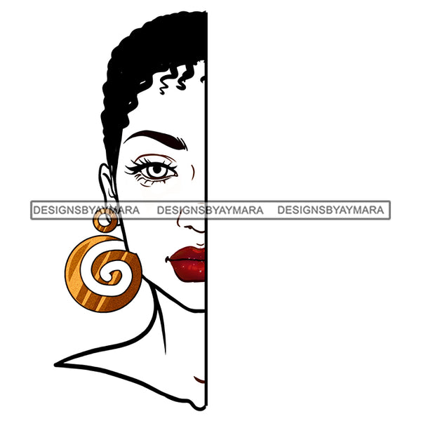 Black Woman Half White Face Short Afro  JPG PNG  Clipart Cricut Silhouette Cut Cutting