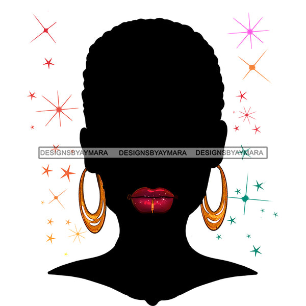 Black Woman Silhouette  Red Lips Short Afro JPG PNG  Clipart Cricut Silhouette Cut Cutting
