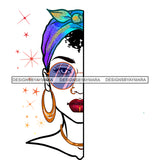 Black Woman Half White Face  Headwrap Turban Glasses Red Lips JPG PNG  Clipart Cricut Silhouette Cut Cutting