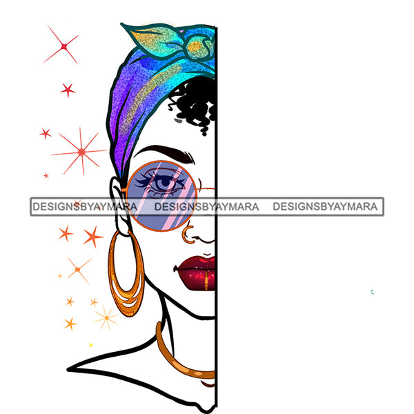 Black Woman Half White Face  Headwrap Turban Glasses Red Lips JPG PNG  Clipart Cricut Silhouette Cut Cutting