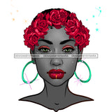 Black Woman Full Face Short Afro And Red Roses JPG PNG  Clipart Cricut Silhouette Cut Cutting