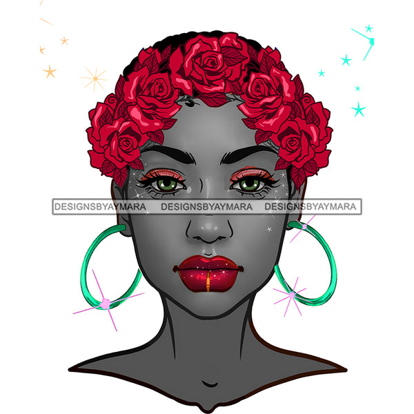 Black Woman Full Face Short Afro And Red Roses JPG PNG  Clipart Cricut Silhouette Cut Cutting
