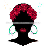 Black Woman Full Black Face Short Afro And Red Lips and Red Roses JPG PNG  Clipart Cricut Silhouette Cut Cutting