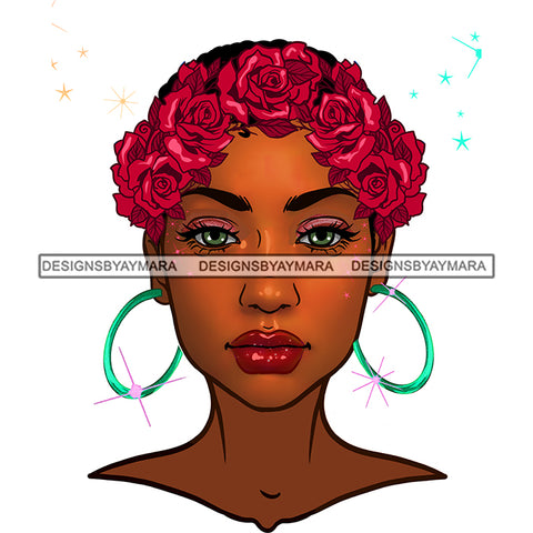 Black Woman Brown Face Short Afro And Red Roses JPG PNG  Clipart Cricut Silhouette Cut Cutting