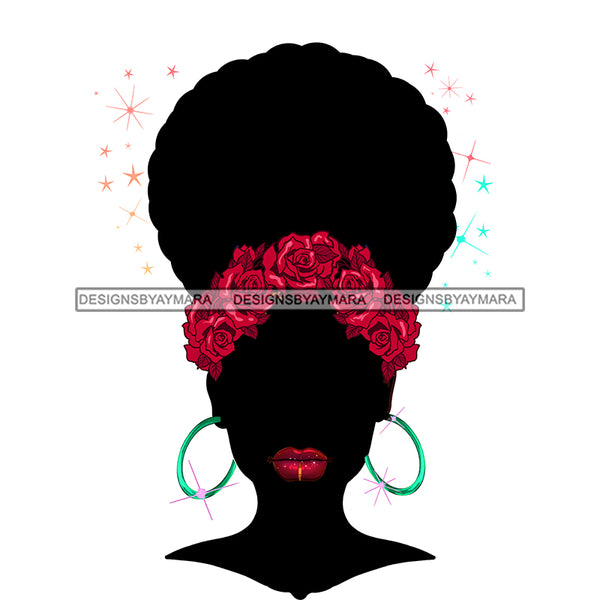 Black Woman Black Face Afro Red Lips And Red Roses JPG PNG  Clipart Cricut Silhouette Cut Cutting