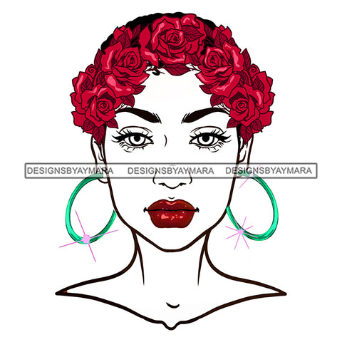 Black Woman White Face Short  Afro  Red Roses JPG PNG  Clipart Cricut Silhouette Cut Cutting