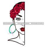 Black Woman White Half Face Short  Afro  Red Roses JPG PNG  Clipart Cricut Silhouette Cut Cutting