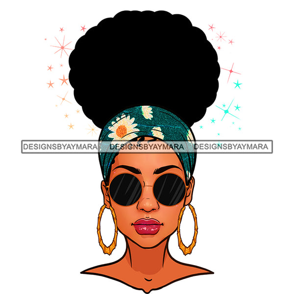 Black Woman Sunglasses Flowered Headwrap JPG PNG  Clipart Cricut Silhouette Cut Cutting