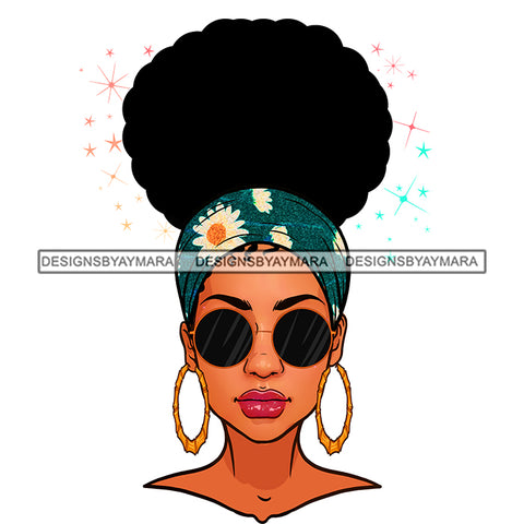 Black Woman Sunglasses Flowered Headwrap JPG PNG  Clipart Cricut Silhouette Cut Cutting