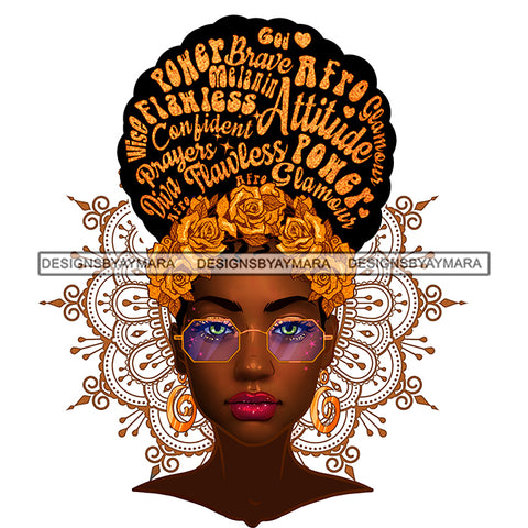 Black Woman Flawless Golden Words In Hair Gold Roses JPG PNG  Clipart Cricut Silhouette Cut Cutting
