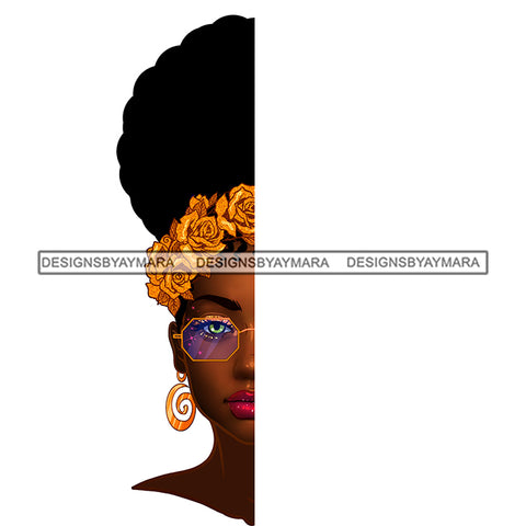 Black Woman Flawless Half Face Golden  Gold Roses JPG PNG  Clipart Cricut Silhouette Cut Cutting