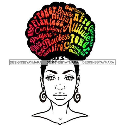 Black Woman Flawless Full Face Words In Hair JPG PNG  Clipart Cricut Silhouette Cut Cutting