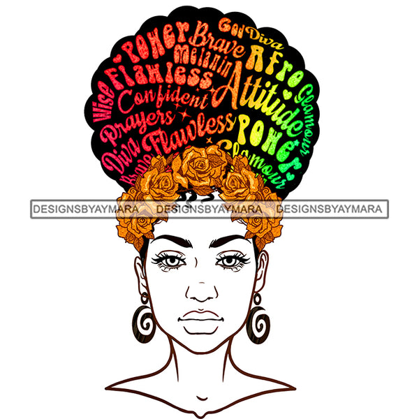 Black Woman Flawless Full Face Words In Hair Gold Roses JPG PNG  Clipart Cricut Silhouette Cut Cutting