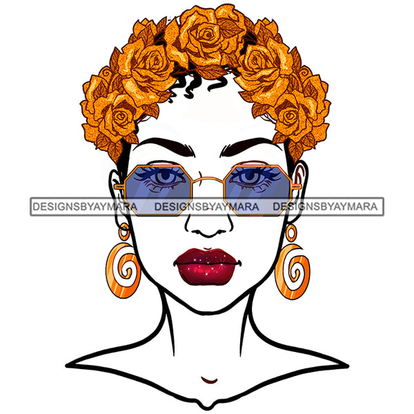 Black Woman Flawless Full Face Gold Roses  Sunglasses JPG PNG  Clipart Cricut Silhouette Cut Cutting