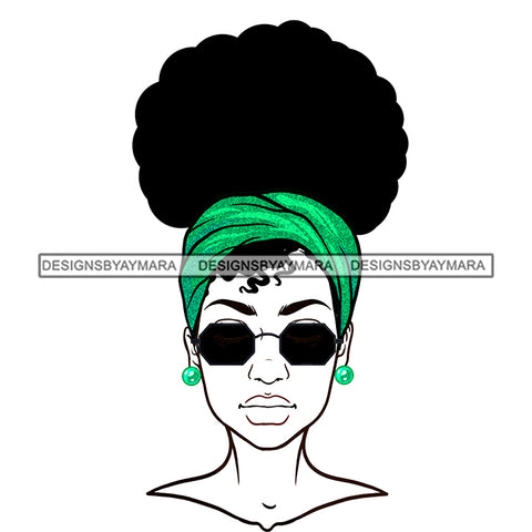 Black Woman Black Hair Green Headwrap Glasses JPG PNG  Clipart Cricut Silhouette Cut Cutting