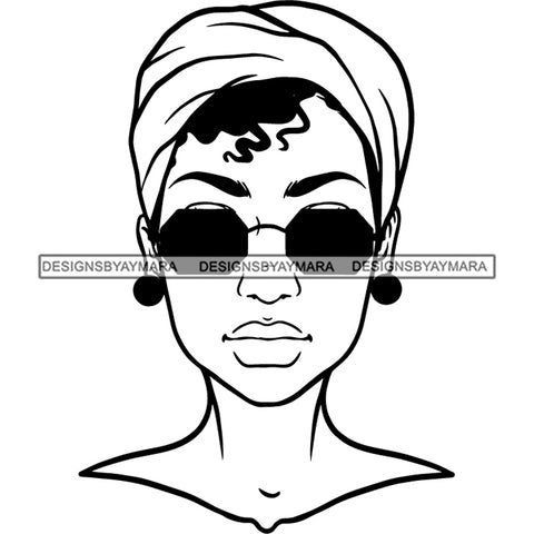 Black Woman B/W Headwrap Afro Glasses JPG PNG  Clipart Cricut Silhouette Cut Cutting