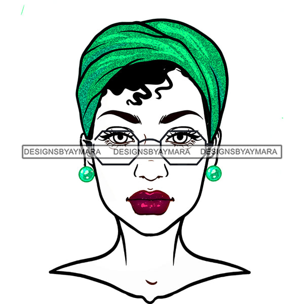 Black Woman Green Headwrap Glasses JPG PNG  Clipart Cricut Silhouette Cut Cutting