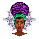 Black Woman Purple Words In Hair Green Headwrap Glasses JPG PNG  Clipart Cricut Silhouette Cut Cutting