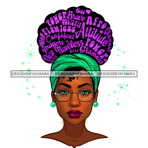 Black Woman Purple Words In Hair Green Headwrap Glasses JPG PNG  Clipart Cricut Silhouette Cut Cutting