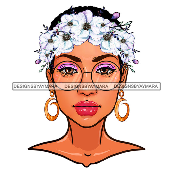 Black Woman Flawless White Roses Glasses JPG PNG  Clipart Cricut Silhouette Cut Cutting