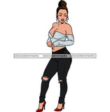 Beautiful Woman Sexy Outfit Ripped Jeans Messy hair Bun Pretty Girl Fabulous SVG JPG PNG Vector Clipart Cricut Cutting File