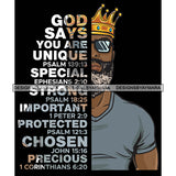 Afro Sexy Man King Half Body God Says Religious Quotes Beard Sunglasses Crown Dark Background SVG JPG PNG Vector Clipart Cricut Silhouette Cut Cutting