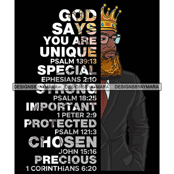 Afro Sexy Man King Half Body God Says Religious Quotes Blonde Beard Sunglasses Crown Dark Background SVG JPG PNG Vector Clipart Cricut Silhouette Cut Cutting