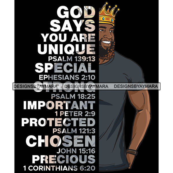 Afro Sexy Man Smiling King Half Body God Says Religious Quotes Beard Crown Dark Background SVG JPG PNG Vector Clipart Cricut Silhouette Cut Cutting