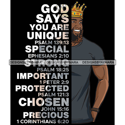 Afro Sexy Man Smiling King Half Body God Says Religious Quotes Beard Crown Dark Background SVG JPG PNG Vector Clipart Cricut Silhouette Cut Cutting