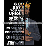 Afro Sexy Man King Half Body God Says Religious Quotes Beard Suit Tie Crown Dark Background SVG JPG PNG Vector Clipart Cricut Silhouette Cut Cutting