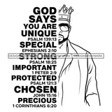 Afro Sexy Man King Half Body God Says Religious Quotes Beard Sunglasses Crown Shirt B/W SVG JPG PNG Vector Clipart Cricut Silhouette Cut Cutting