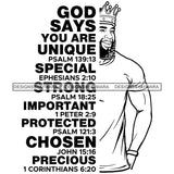 Afro Sexy Man Smiling King Half Body God Says Religious Quotes Beard Crown B/W SVG JPG PNG Vector Clipart Cricut Silhouette Cut Cutting