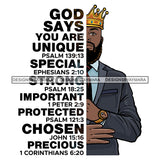 Afro Sexy Man King Half Body God Says Religious Quotes Beard Suit Tie Crown White Background SVG JPG PNG Vector Clipart Cricut Silhouette Cut Cutting