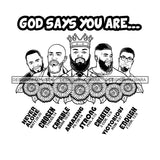 Five Afro Sexy Men King God Says You Are Strong Religious Quotes Beard Crown Sunflowers B/W SVG JPG PNG Vector Clipart Cricut Silhouette Cut Cutting