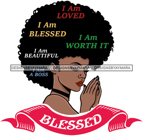Afro Woman Praying Diva Glamour Goddess Dark Skin Color SVG Cutting Files For Silhouette Cricut and More!