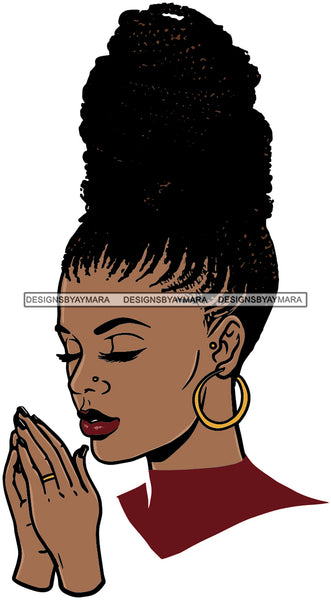 Afro Woman Praying God Diva Glamour Goddess Dark Skin Color SVG Cutting Files For Silhouette Cricut and More!