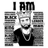 Afro Sexy Man King I Am Intelligent Life Quotes Beard Crown B/W SVG JPG PNG Vector Clipart Cricut Silhouette Cut Cutting