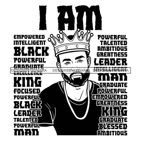 Afro Sexy Man King I Am Intelligent Life Quotes Beard Crown B/W SVG JPG PNG Vector Clipart Cricut Silhouette Cut Cutting