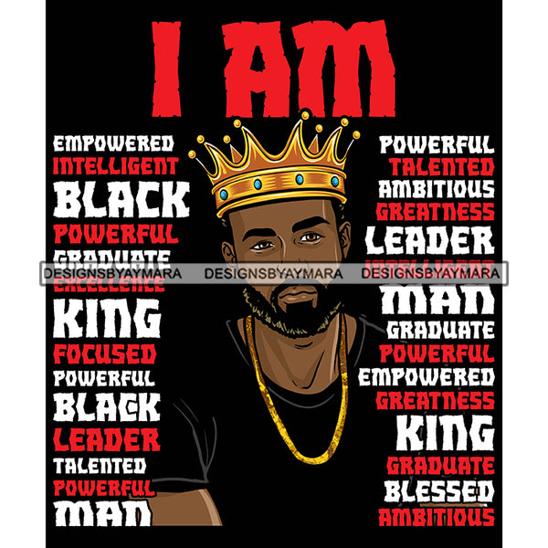 Afro Sexy Man King I Am Intelligent Life Quotes Beard Crown Dark Background SVG JPG PNG Vector Clipart Cricut Silhouette Cut Cutting