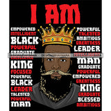 Afro Sexy Man King I Am Powerful Life Quotes Beard Crown Dark Background SVG JPG PNG Vector Clipart Cricut Silhouette Cut Cutting