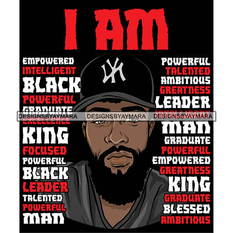 Afro Sexy Man I Am Leader Life Quotes Beard Cap Dark Background SVG JPG PNG Vector Clipart Cricut Silhouette Cut Cutting